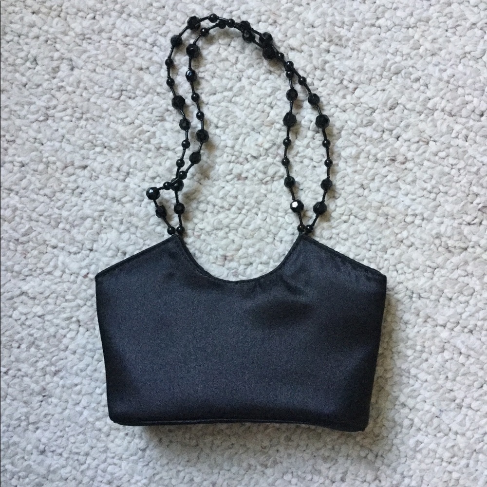 Black Mini Beaded Strap Evening Bag -